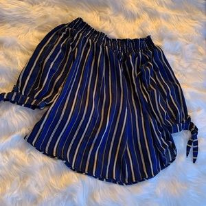 Blue Striped Off the Shoulder Top
